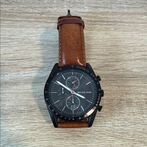 Michael Kors Brown Leather Strap Black Dial Watch